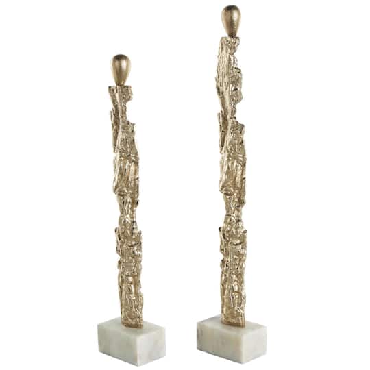 Gold Aluminum Metal Figurine Sculpture with Marble Base, 2ct.